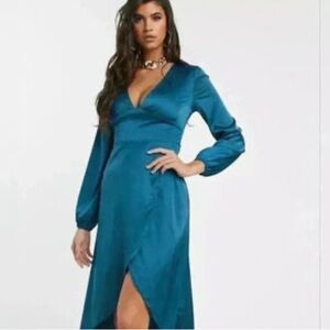 Missguided Teal Long Sleeve Dress